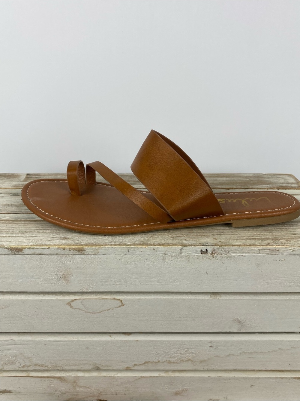 Lulus Avena brown vegan leather flat sandals women’s size 10 - Picture 8 of 14